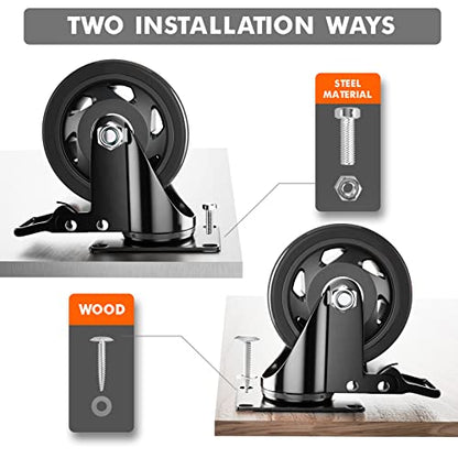 YUPEZOP 4 Inch Caster Wheels, Heavy Duty Casters Set of 4 with Brake - color: Black, size: 4 Inch