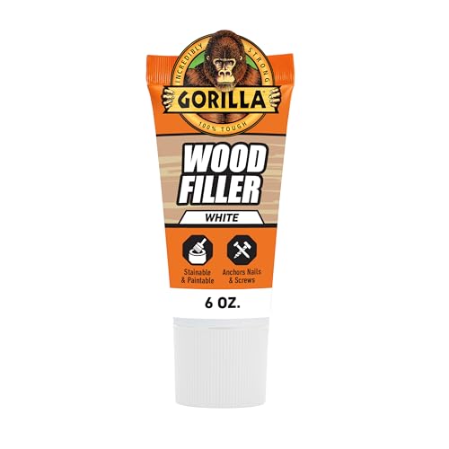 Gorilla Wood Filler, Water Resistant, White, 6 oz Tube