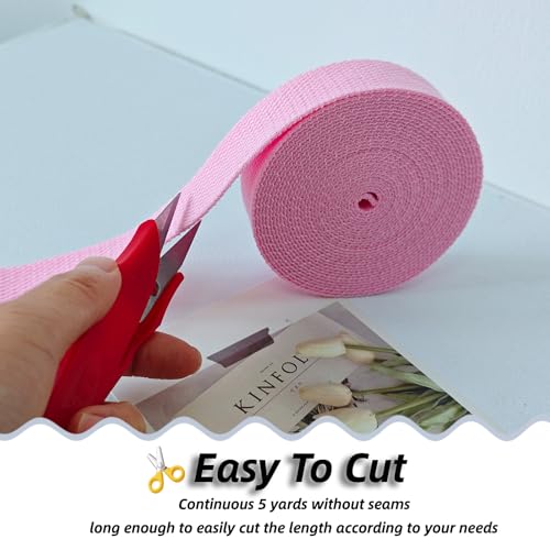Cotton Webbing 1 Inch 5 Yards for Bag Strap Sewing Crafts, Pink - color: Pink