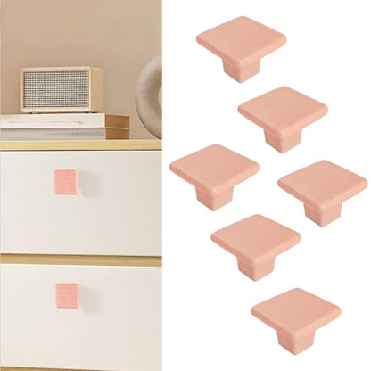 6 Pack Ceramic Drawer Pulls Square Cabinet Pulls Pink Drawer Knobs Wavy Natural Cabinet Handles Cute Dresser Knobs Boho Drawer Pull - color: Pink
