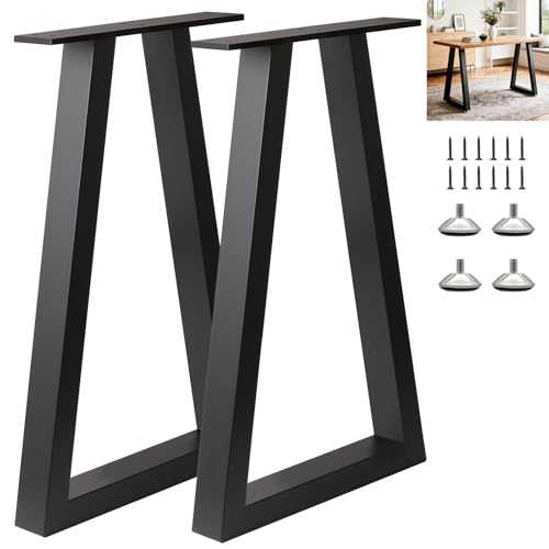 28 Inch Metal Table Legs Trapezoid, Heavy Duty Industrial Steel Desk Leg with Adjustable Feet Pads for Dining Table, Kitchen Base, Console, Black - size: 28 '' T Shape