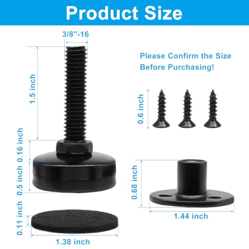 LALOFE Furniture Leveling Feet, 3/8"-16 Thread, 2.2 Inch, 4 Pack - size: SHORT, 4 Pack