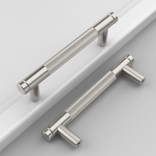 Brushed Nickel Knurled Cabinet Handles Kitchen Pulls 3.75 Inch 10 Pack - color: Brushed Satin Nickel, size: 3.75" Hole Center