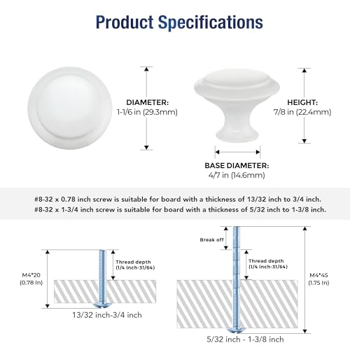 JOY DECOR White Cabinet Drawer Hardware,30mm Kitchen Cabinet Knobs,18 Pack - color: White