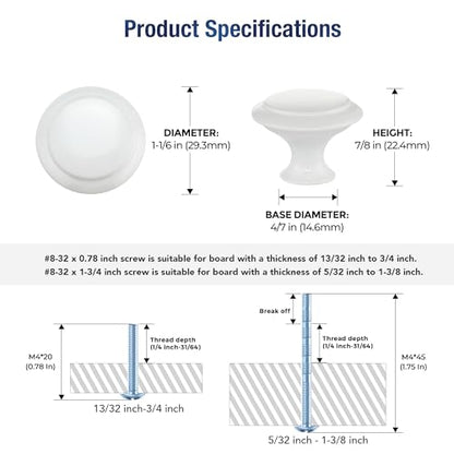 JOY DECOR White Cabinet Drawer Hardware,30mm Kitchen Cabinet Knobs,18 Pack - color: White