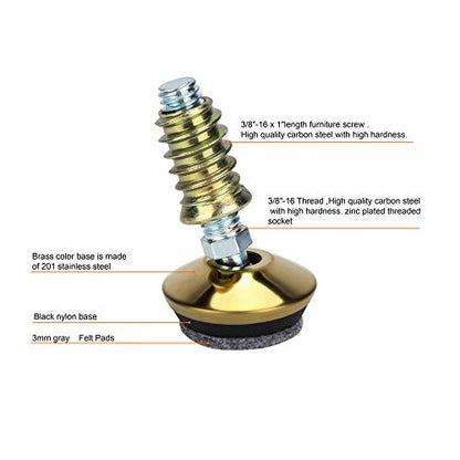 Swivel Furniture Levelers 3/8"-16 Thread with Felt Pads 8PK