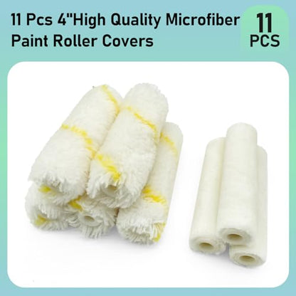 11 Pack Paint Roller Kit, 4 Inch Roller Covers with Frame & Tray - size: 4 Inch