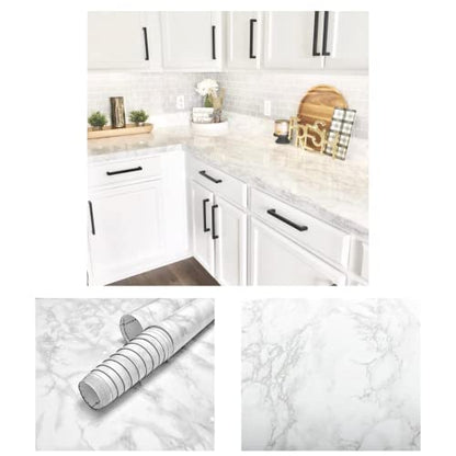 EZ FAUX DECOR Premium 36” x 72” Kitchen Countertop Vinyl Laminate Cover Waterproof Self Adhesive Durable White Marble Contact Paper for Countertops Peel and Stick Backsplash (6ft) - size: 36" x 72"