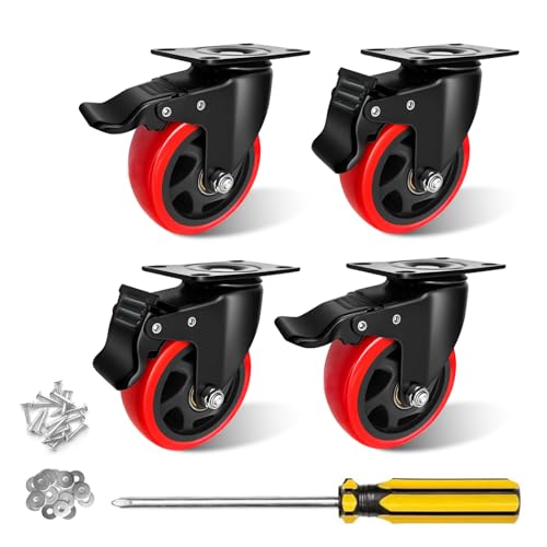 4" Caster Wheels,4 inch Heavy Duty Casters with Brake Set of 4 - size: 4 Inch (4 Pack)