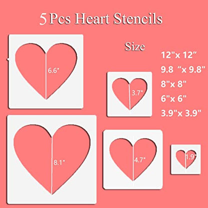 5pcs Reusable Painting Stencils,Plastic Art Craft Templates on Wood Wall Fabric Paper Home Décor DIY 4" to 12" (Heart) - color: Heart
