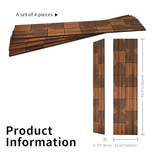 3D Wall Panels, 4-Pack 62 Sq Ft, Teak Wood Grain Peel and Stick Wall Panels, Self-Adhesive PVC Wall Paneling for Living Room, Bedroom & Accent Wall