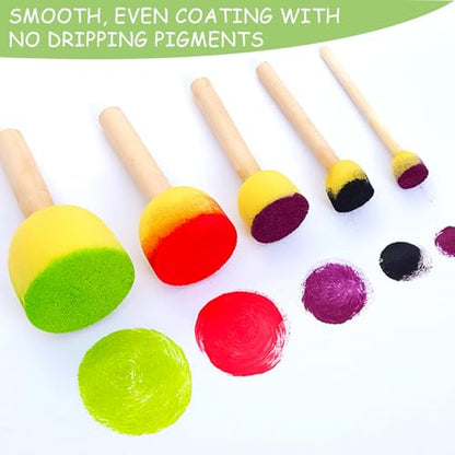 100 Pcs Round Paint Sponges Set, 5 Sizes Sponge Brushes for Painting, Sponge Paint Brushes for Acrylic Painting, Wooden Handle Craft Sponges for DIY, Crafts and Kids Arts - style: 100 Pcs Yellow