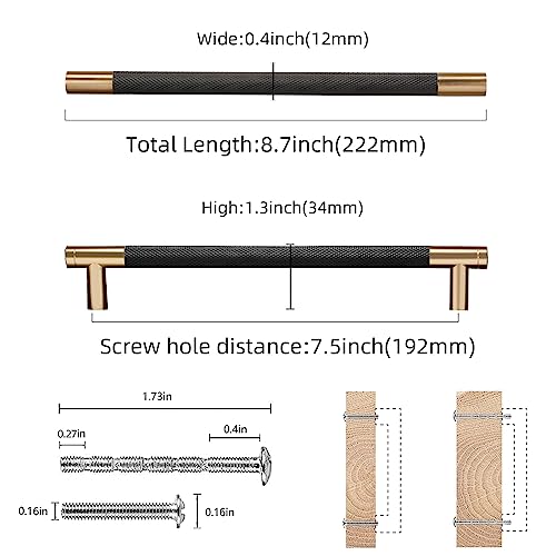 COTYKILEY 10 Pack 7.5 Inch(192mm) Matte Black and Champagne Bronze Knurled Cabinet Handles Knurled Kitchen Cabinet Pulls Cabinet Door Handles Kitchen Cabinet Hardware Cupboard Drawer Pulls - color: Black and Champagne Bronze, size: 7.5" Hole Center（192MM）