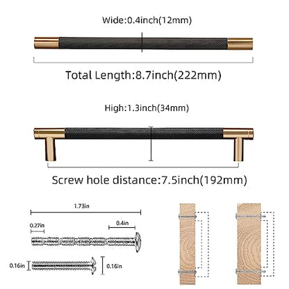 COTYKILEY 10 Pack 7.5 Inch(192mm) Matte Black and Champagne Bronze Knurled Cabinet Handles Knurled Kitchen Cabinet Pulls Cabinet Door Handles Kitchen Cabinet Hardware Cupboard Drawer Pulls - color: Black and Champagne Bronze, size: 7.5" Hole Center（192MM）