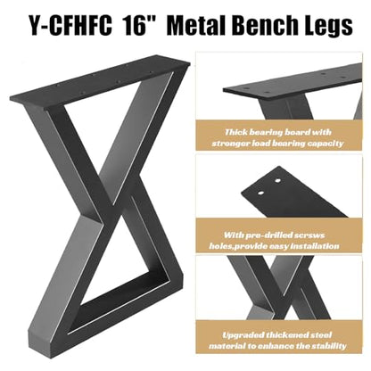 16 Inch Metal Bench Coffee Table Legs, Heavy Duty End Table Legs, Black Side Table Legs for DIY Desk Chair Furniture Legs (H16 x W11.8, Set of 2) - size: 16 '' Z Shape