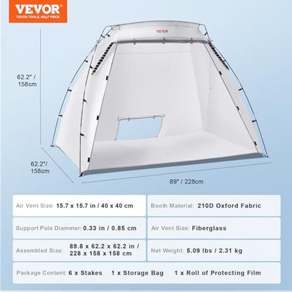 VEVOR Portable Paint Booth, Larger Spray Paint Tent with Built-in Floor & Mesh Screen & Windproof Hooks, Painting Tent Station for Furniture DIY Hobby Tool, 7.5x5.2x5.2ft Spray Paint Shelter - size: L90*W62*H62inch