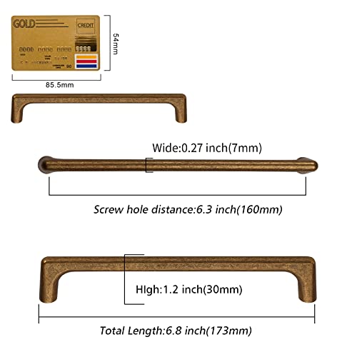 Amerdeco 10 Pack Antique Brass Cabinet Pulls 6.3" - color: Antique Brass, size: 6.3" hole center