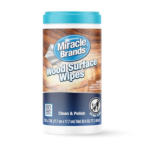 MiracleWipes for Wood Surfaces, Remove Dirt and Grime Buildup, Clean, Protect, and Polish Cabinets, Furniture, and Wood Floors, Great for Kitchen and Bathroom Cleaning Support - 60 Count - size: 60 Count (Pack of 1)