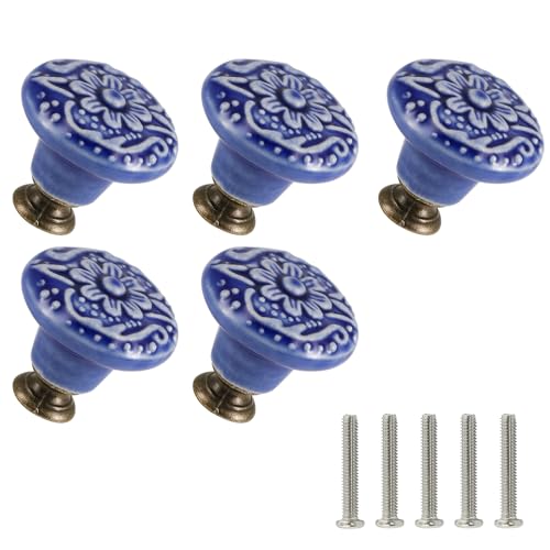 Ceramic Cabinet Knobs, Embossed Floral Design - Purple, 20pcs - color: Purple