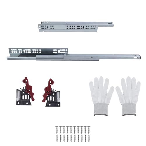 Dnyta 1 Pair of 16" Undermount Drawer Slides, Hidden Bottom Bearing Heavy Guide Rail Bottom Mount Full Extension Drawer Slides Side Mount Heavy Duty Drawers Glides Runners for Kitchen Cabinet Drawers - size: 16Inch/400mm