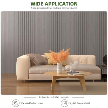 Elvone Peel and Stick PVC Slat Wood Wall Panel, Grey, 118" x 15.7" - color: Gray, size: 15.7" x 118"