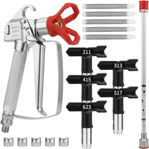 13 PCS Airless Paint Sprayer Gun Kit, 3600 PSI Spray Gun with 5 Reversible Spray Tips,7.87" Extension Rod,5 Filters and Nozzle Seat for Wall,Fence,Cabinet,Furniture,Door and DIY Painting
