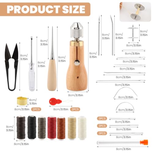 29Pcs Sewing Awl Kit, Leather Craft Repair Tools with Wax Thread, Needles