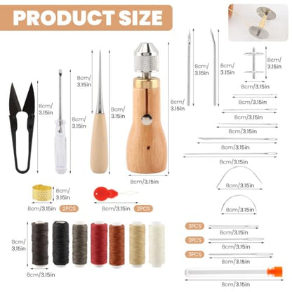 29Pcs Sewing Awl Kit, Leather Craft Repair Tools with Wax Thread, Needles