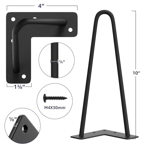 SMARTSTANDARD 10 Inch Heavy Duty Hairpin Furniture Legs, Black 4PCS - color: Black, size: 10 Inch