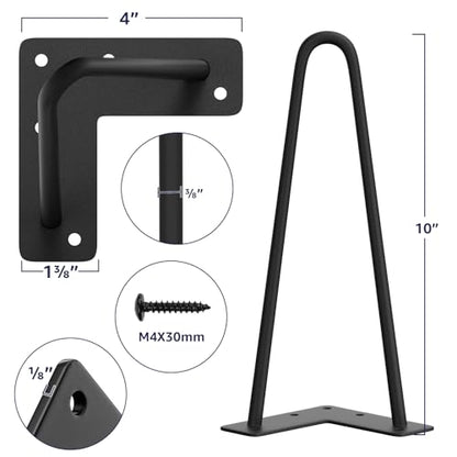 SMARTSTANDARD 10 Inch Heavy Duty Hairpin Furniture Legs, Black 4PCS - color: Black, size: 10 Inch