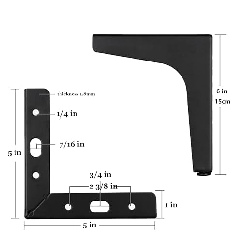 6 inch Matte Black Metal Furniture Legs,Set of 4,2mm Thick - color: Black, size: 6 inch (2 thick)