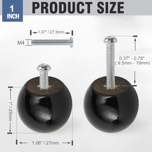 FoDau770 Round Ball Wood Knobs, 1" Diameter - Black - 30 Pieces - color: Black, size: 1 Inch