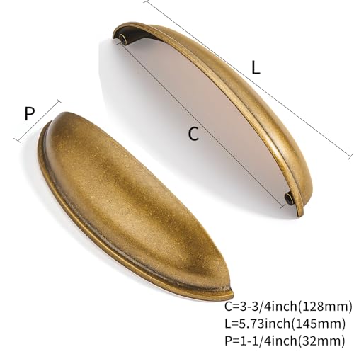 10 Pack 5" Drawer Pulls Antique Brass Cabinet Cup Pulls Kitchen Hardware Cabinet Handles Drawer Handles Knobs 5 inch Hole Center - color: Antique Brass, size: 5"(128mm) Hole Center