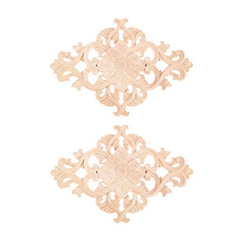 2Pcs Wood Carved Appliques Onlays Center Carving Decals for Furniture - color: 2-pack, size: 21x15cm/8.27"x5.9"