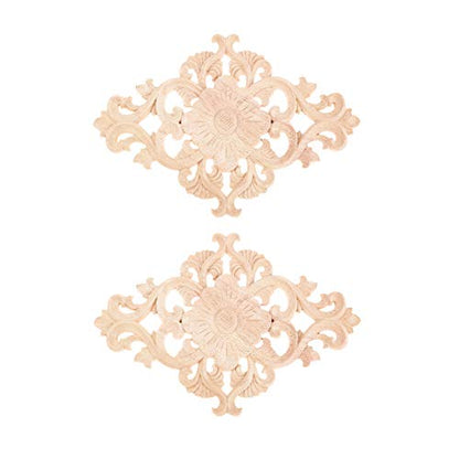 2Pcs Wood Carved Appliques Onlays Center Carving Decals for Furniture - color: 2-pack, size: 21x15cm/8.27"x5.9"