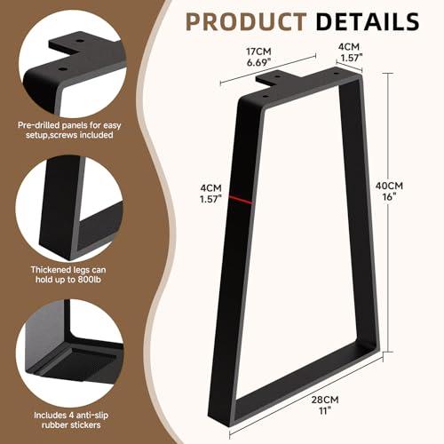 16" Metal Bench, Desk and Coffee Table Legs, Heavy Duty Trapezoid Furniture Legs, Black End Table Legs, Set of 2 (Bear Up to 400lb) - color: Trapezoid 1, size: 16 IN