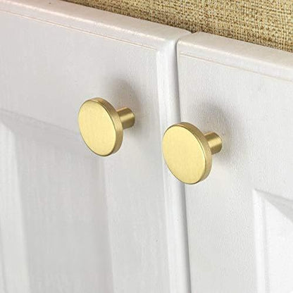IVAILEX 10 Pack Gold Knobs for Cabinets and Drawers, 1.1 inch Gold Cabinet Knobs, Pure Solid Brass Knobs, Round Drawer Pulls, Brushed Brass Knobs for Kitchen (Round) - color: Round