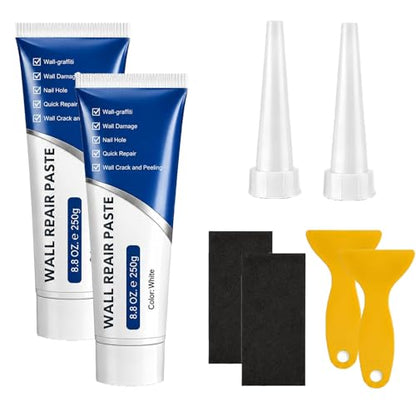2Pcs Efficient Drywall Repair Kit with Scraper, Muliti-Functional Drawall Patch Paste Repair Kit, Mending Agent White Spackle, Wall Repair Paste, Tile Gap Fille for Holes & Cracks Nail Holes