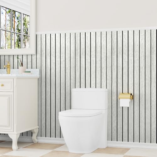 Light Grey Wood Slat Wall Panelling PVC Wall Panels Peel and Stick - color: Light Gray