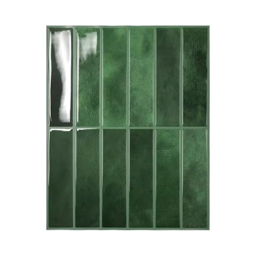 Peel and Stick Backsplash 3D Wall Tiles,Self-Adhesive,Oil Proof,Waterproof, Removable Wall Panels for Kitchen & Bathroom,Modern Design, Easy Install (10.7ft，12x9 inch,14 Pack) (Green) - color: Green
