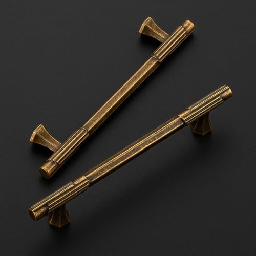 Ravinte Solid Antique Brass Cabinet Pulls,5 in Hole Handles,2 Pack - color: Antique Brass, size: 5 inches Hole Center