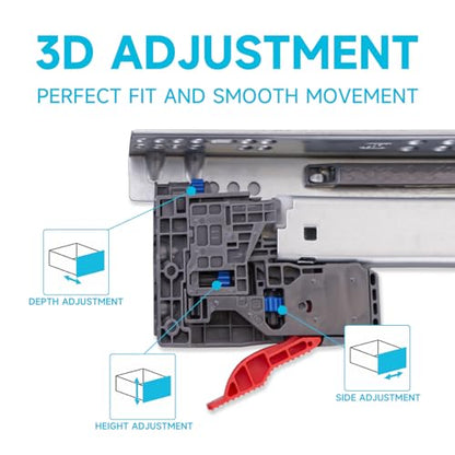 Hitess 6 Pair 15 Inch Undermount Soft Close Drawer Slides Full Extension - size: 15 Inch