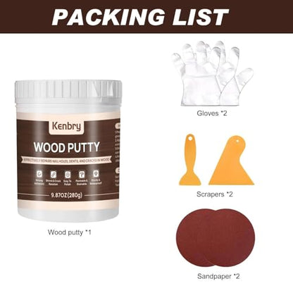 Kenbry Wood Filler Putty 9.87 OZ, White Wood Filler, Paintable & Sandable - color: 280g White Wood Putty