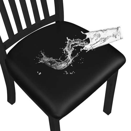 Easy-Going Waterproof PU Leather Seat Covers for Dining Room Chairs Set of 4, Black - color: Black