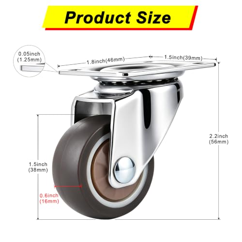 1.5 Inch Swivel Plate Caster Wheels Screw in Lockable Rubber Casters - size: 1.5 inches