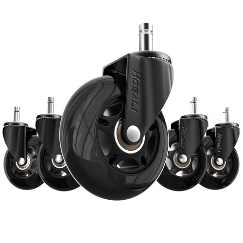 HOSALI Office Chair Wheels Replacement, Rubber Chairs Casters for Hardwood & Carpet Floors, 3 Inch Computer Desk Caster Wheel Set of 5, Black - style: Black