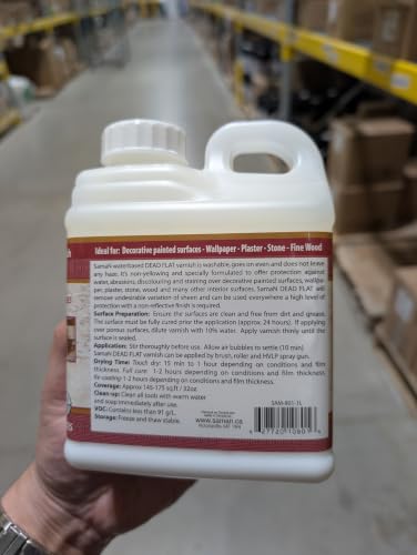 Saman Waterbased Dead Flat Varnish SAM-801 – Protects Decorative Surfaces (946 ml – 32 oz) - size: 1 Quart