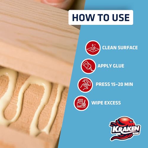 Kraken Bond D2 White Super Wood Glue - (2x13.5 fl.oz) PVA Heavy Duty Wood Glue for Repair, Woodworking, Furniture Assembly & Creative Crafts - Clear Drying Water Based Carpenter Glue - 2 Pack - size: 2 Pack, style: D2 PVA Wood Glue