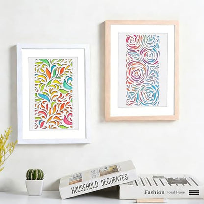 16 Pcs Texture Stencils Painting Reusable 4.1×8.7 Inch Flower Stencils for Crafts Plastic Leaf Floral Branch Stencil Drawing Templates for DIY Wall Canvas Knit Notebook Card Wood - color: Style A