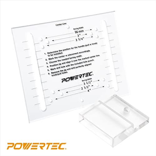 POWERTEC Cabinet Hardware Jig w/Center Punch, T Track & Stop Block, Drawer Jig for Installing Pulls, Knobs, Handle on Cabinet & Drawer, Woodworking Tools for Cabinet Handles Installation (71376) - style: Cabinet Hardware Jig w/Center Punch